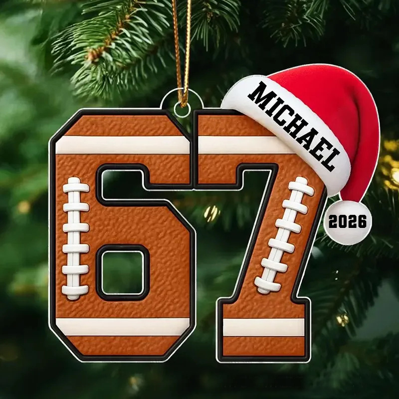 Personalized Name 67 Sport Acrylic Christmas Ornament, Soccer Baseball Volleyball Basketball Ornament, Six Seven Ornament Gen Alpha Humor 67 Meme Ornament