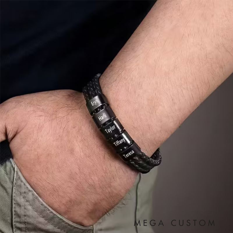 Personalized Stainless Steel Woven Bracelet Custom 1-7 Name Engraving Ideal Men's Gifts for Father's Day and Valentine's Day