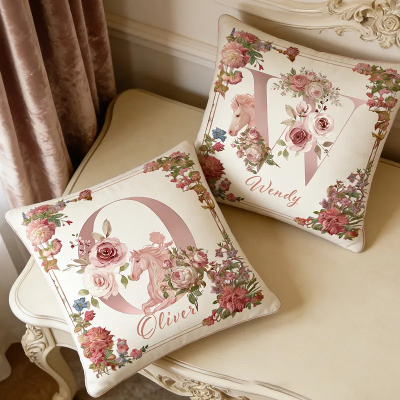 Personalized Horse Initials Letter Throw Pillow Cover with Name Home Decor Birthday Anniversary Gift for Horse Owner Lover Riding Lovers Equestrian Lovers