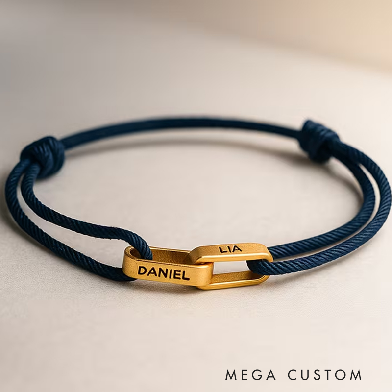 Personalized Adjustable Couple Bracelet Custom 2-Name Engraving Minimalist Beaded Rope Maillard Tones Ideal Men's Gifts for Father's Day and Valentine's Day
