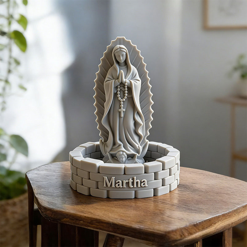Personalized Virgin Mary Rosary Holder with Custom Name Virgencita Altar Tray Lady Guadalupe Stand Church Decor Home Decor Catholic Spiritual Gift