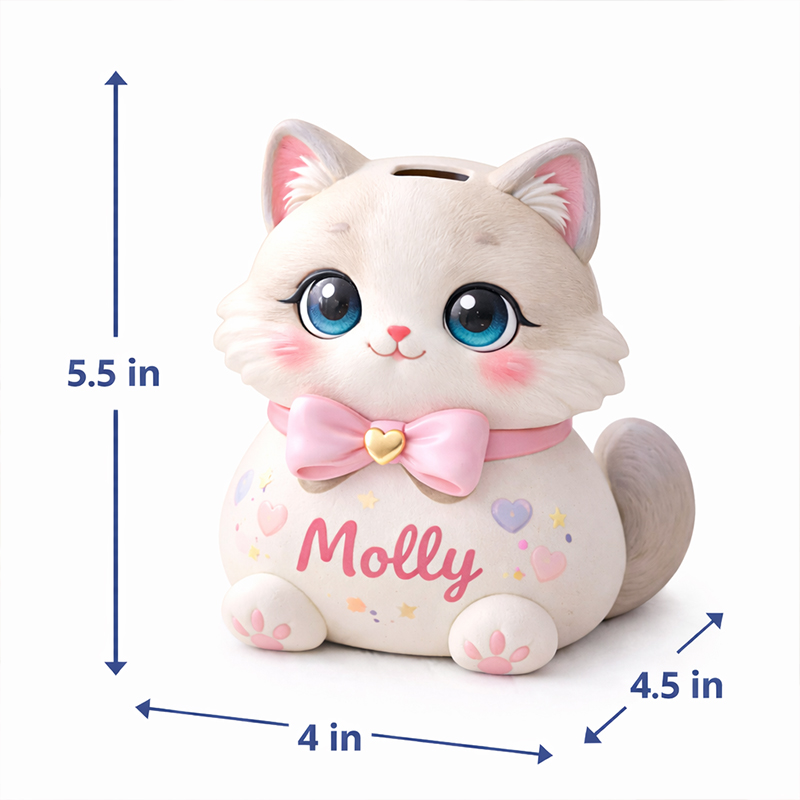 Personalized Cat Piggy Bank 3D Printed Nursery Decor Kids Birthday Gift Custom Piggy Bank Gifts for Kids Baby Shower Gift