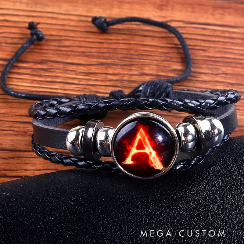 Personalized PU Leather Multilayer Braided Punk Style Bracelet with A-Z Alphabet Custom Name Identification Ideal Men's Gifts for Valentine's Day and Groomsmen