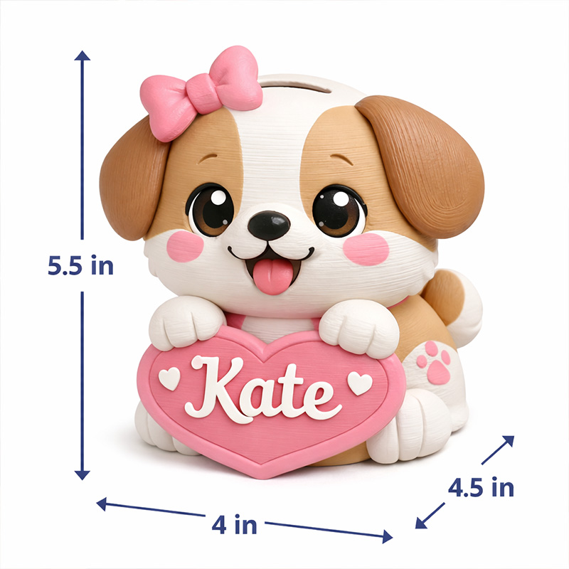 Personalized Dog Piggy Bank 3D Printed Nursery Decor Kids Birthday Gift Custom Piggy Bank Gifts for Kids Baby Shower Gift