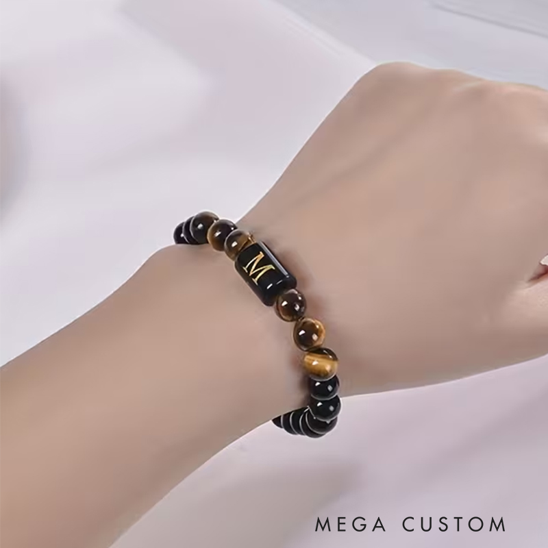 Personalized Tiger's Eye Beaded Bracelet with Elastic Cord Unisex Ideal Men's Gifts Valentine's Day Gifts and Groomsmen Bracelets