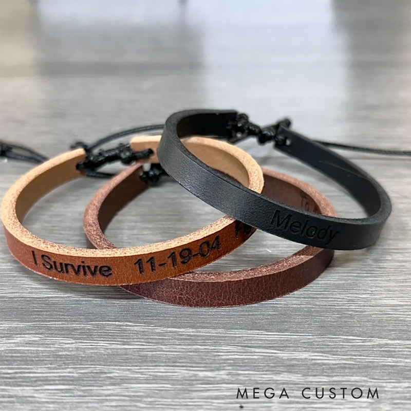 Personalized Custom Engraved Leather Bracelet Unisex Couple Style Ideal Men's Gifts for Father's Day Valentine's Day and Groomsmen Bracelets