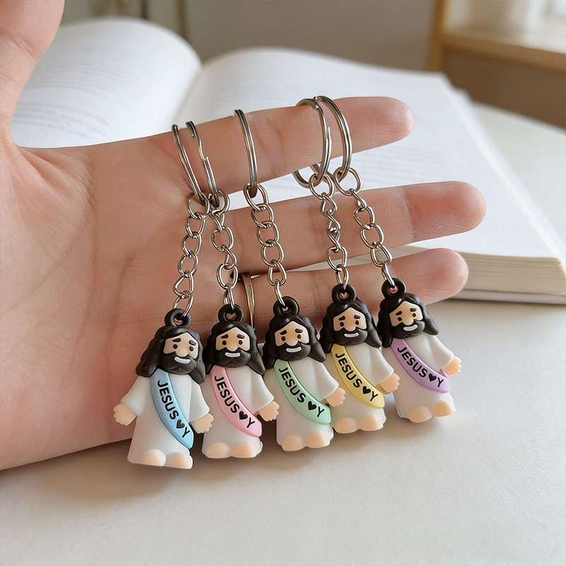 Personalized Little Jesus Figure Sash Jesus Loves You Keychain Custom Name Mini Jesus Keychain Christian Collectables Religious Gift for Jesus Lover