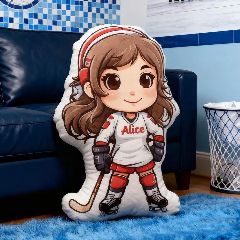 Personalized Girl Hockey Player Pillow with Custom Name Perfect for Young Hockey Fans