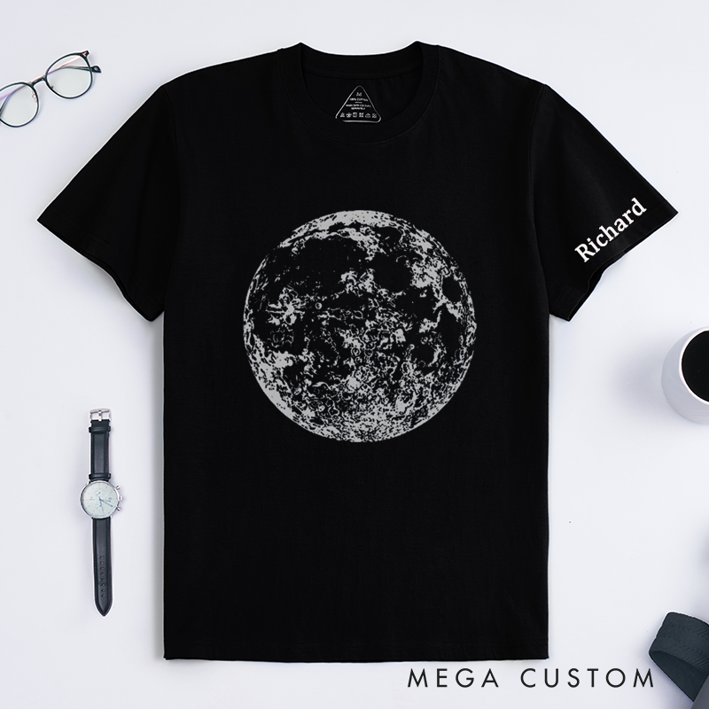 Personalized Moon Print Classic T-Shirts Custom Name 2025 Unisex Tee Unique Celestial Gift for Space Lover Birthday Present Anniversary Shirt