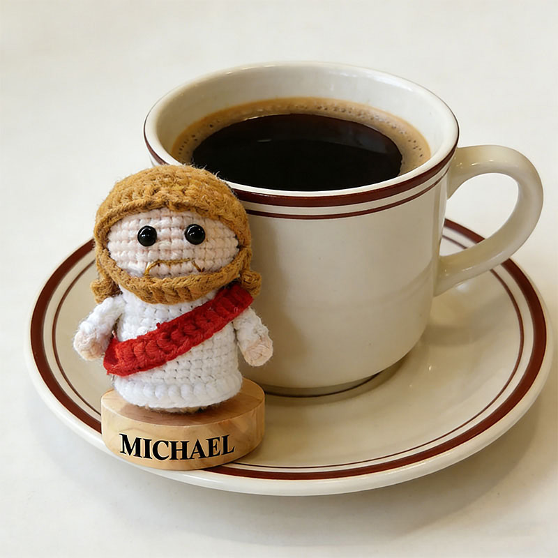 Personalized Crochet Jesus Doll with Custom Name in Base Christian Amigurumi Figurine for Kids or Adults Religious Gift Prayer Corner Faith Gift