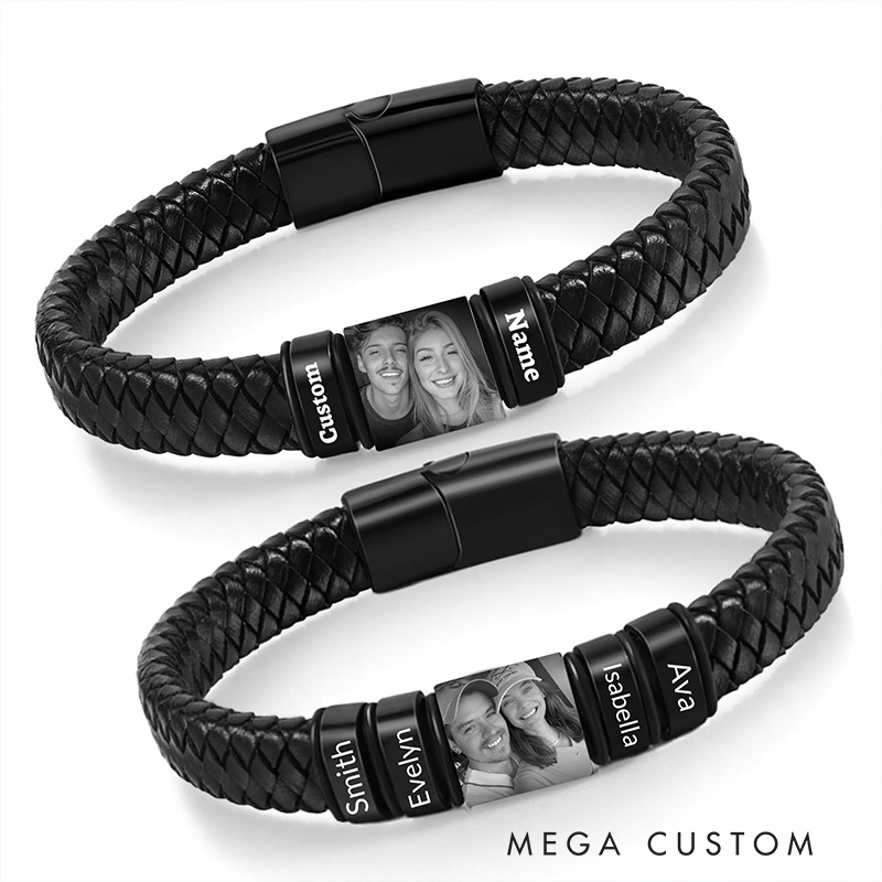 Personalized Leather Bracelets Custom Bracelet for men Engraving Bracelet with Name Photo Father's Day gift for Men Bracelets Valentine's Day Gift for Boyfriend