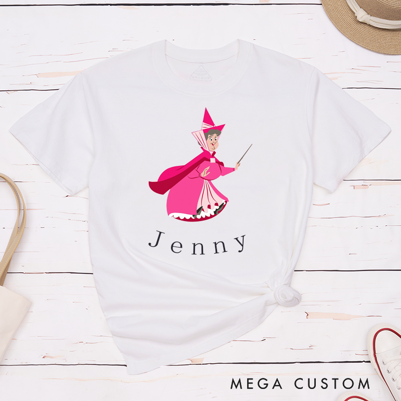 Personalized Fairy Godmother T-Shirt Classic Custom Name Gift for Women and Girls Unique Pink Magic Fantasy Design Present