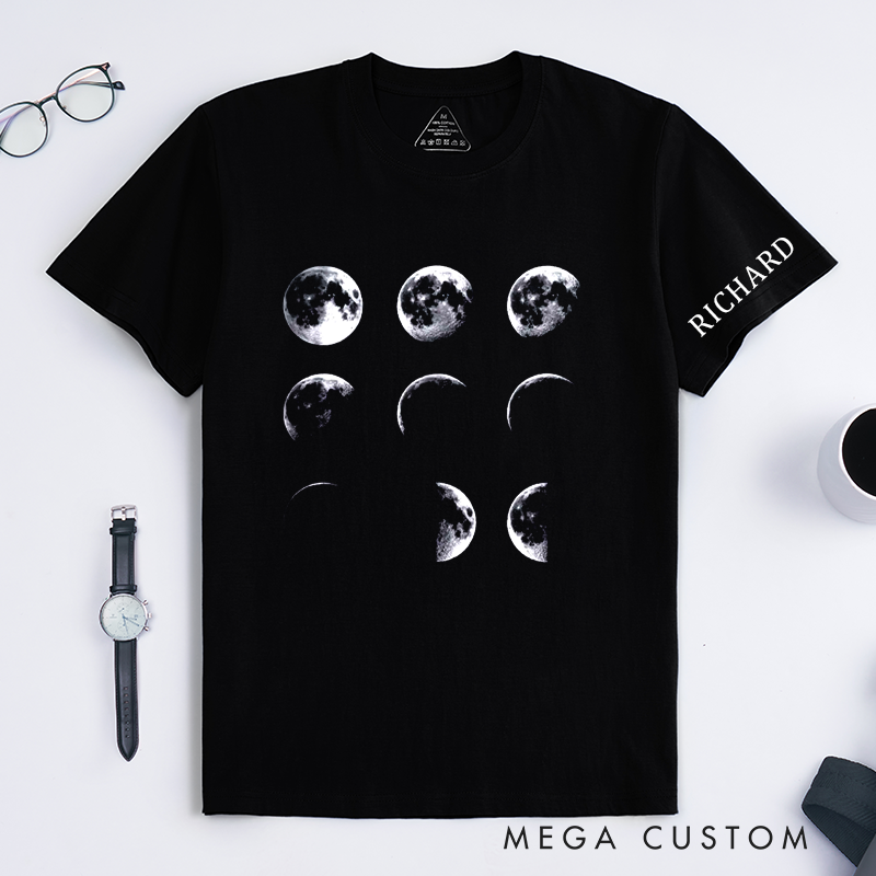Personalized Moon Phases T-Shirt Custom Date Gift for Astronomy Lovers Unique Lunar Cycle Classic Tee for Anniversary or Birthday Gift