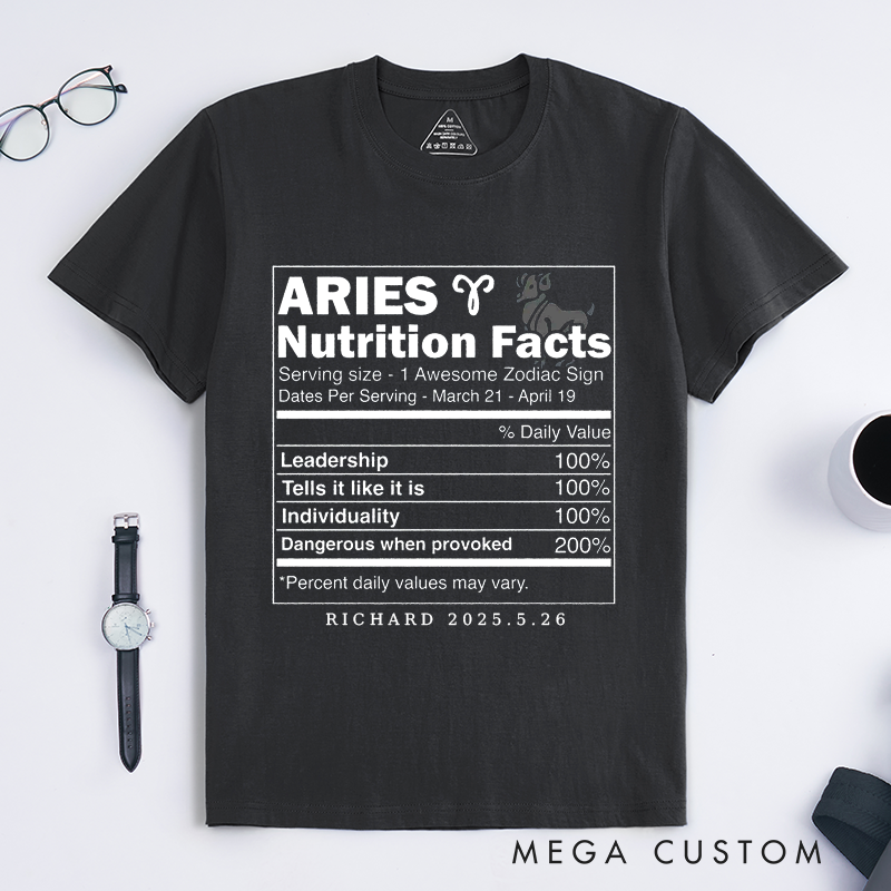 Personalized Aries Zodiac Sign Classic T-Shirts Leadership Traits Unique Birthday Gift for Astrology Lovers Friends Family Custom Unisex Tee 