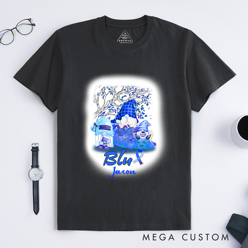 Personalized Gnomes Diabetes Awareness Blue Ribbon T-Shirt Diabetes Awareness Gift