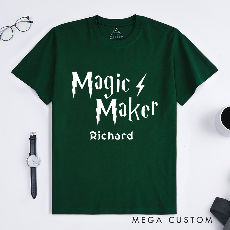 Personalized Magic Maker Classic T-Shirt Custom Name Wizard Style Gift Unique Unisex Birthday Present for Magic Lover Personalized Tee