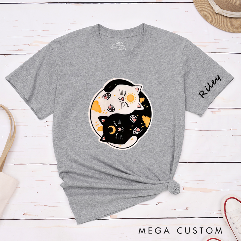 Personalized Classic T-Shirt Yin Yang Cat  Custom Name Sun and Moon  Gift for Cat and Cosmic Lovers  Unique Present for  Pet Owner 