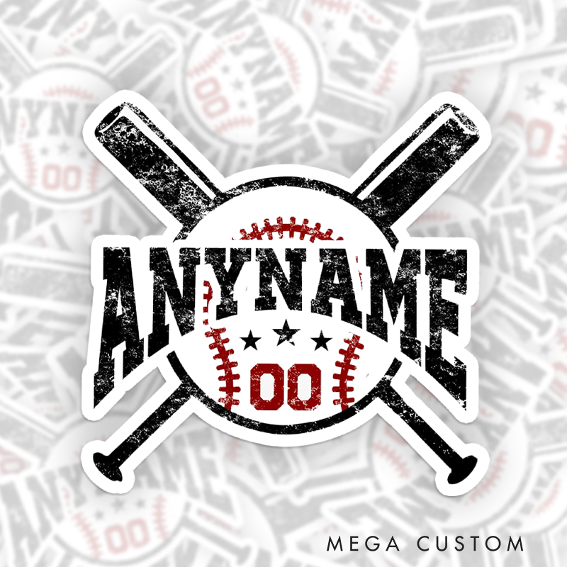 Personalized Baseball Sticker with Custom Name and Vintage Bat Design 