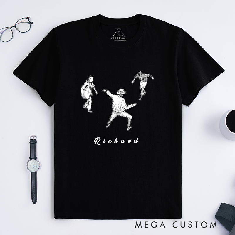 Personalized Classic T-Shirt Vintage Dance Illustration Unisex Custom Name Retro Art Gift for Men Women Unique Birthday Present for Friends Family