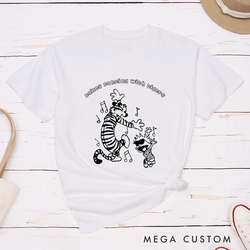 Personalized Classic T-Shirt Dancing Tiger Custom Name Fun Dance Party Unisex Gift for Kids and Adults Unique Birthday Present for Dance Lovers