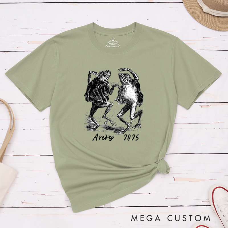 Personalized Classic T-Shirt Frog Dance Unisex Custom Vintage Amphibian Art Gift Unique Animal Lovers Tee for Men Women Friends Birthday Present 
