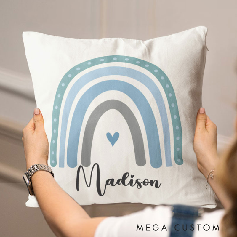 Personalized Rainbow Birth Stats Throw Pillows Featuring Baby's Details And Cheerful Colors Throw Pillows
