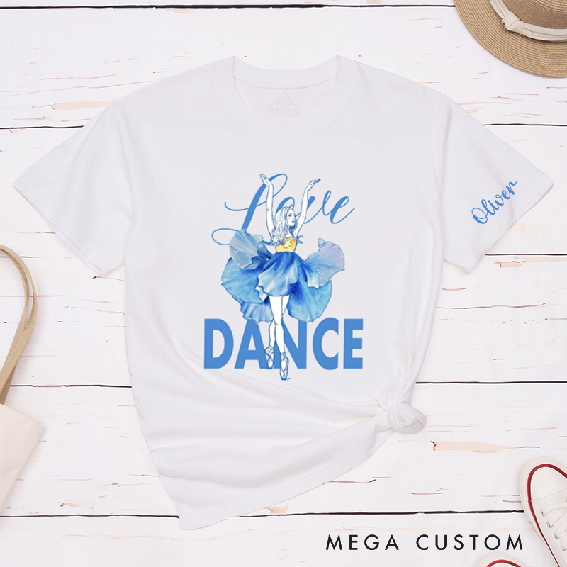 Personalized Love Dance Ballet Classic T-Shirts Custom Name Gift for Dancers Artistic Blue Skirt Classic Tee for Dance Lovers Unique Birthday Present 