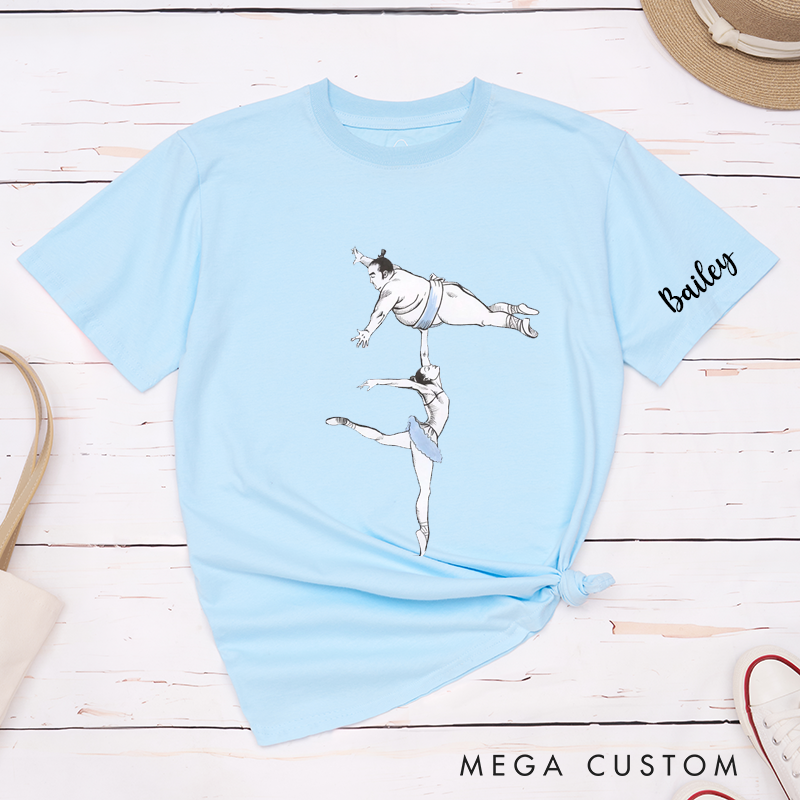 Personalized Ballet and Sumo Fusion Classic T-Shirts Unique Dance and Wrestling Art Gift Custom Name Sports Lover Present Comfortable Tee