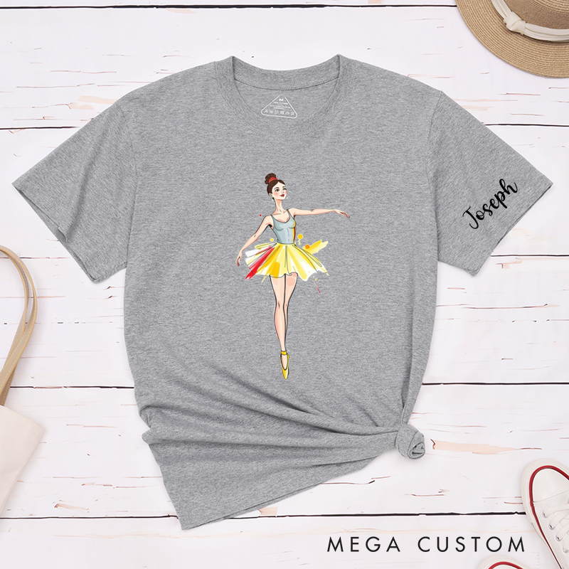 Personalized Ballerina Classic T-Shirts Custom Name Dance Gift for Girls Ballet Lover Unique Birthday Present for Daughter and Kids Fashionable Tee