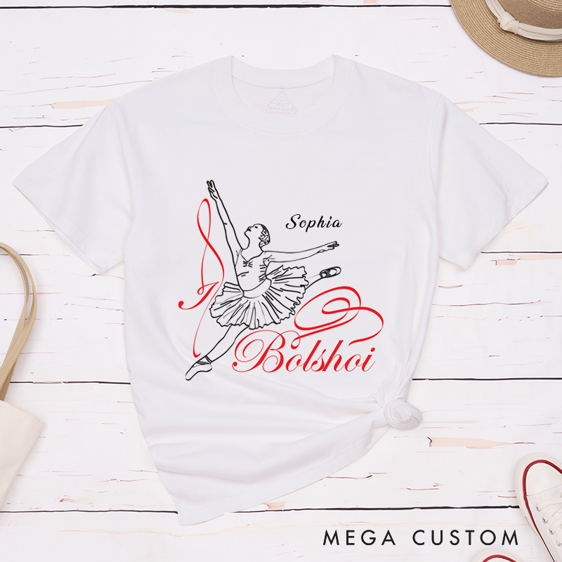 Personalized Ballet Dancer Classic T-Shirts Custom Name Elegant Gift for Ballet Lovers Unique Dance Performance Birthday Shirt for Her or Him Fashionable Tutu Tee