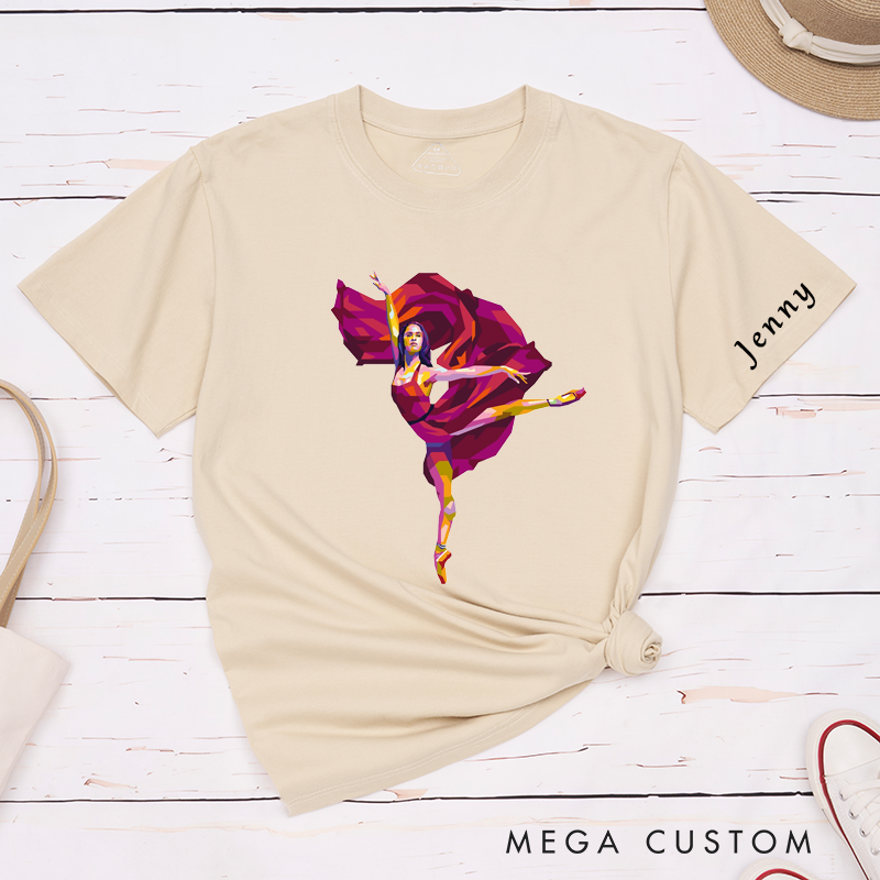 Personalized Artistic Ballet Dancer T-Shirt Custom Watercolor Design with Name Unique Gift for Dance Lovers Classic Apparel for Men and Women  