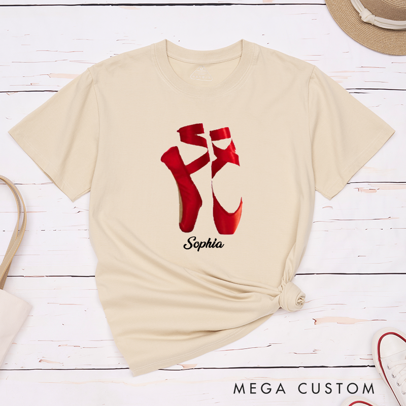 Personalized Ballet Dance Shoes Classic T-Shirt Custom Red Pointe Slippers Gift for Dancers Ballet Lovers Unique Dancewear Apparel Birthday Present 