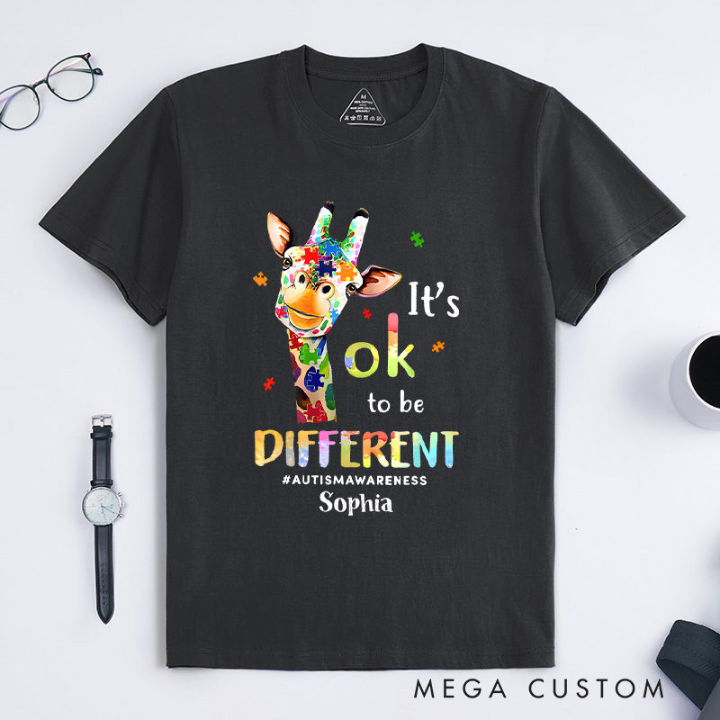 Personalized It's Ok to Be Different Giraffe Autism T-shirt