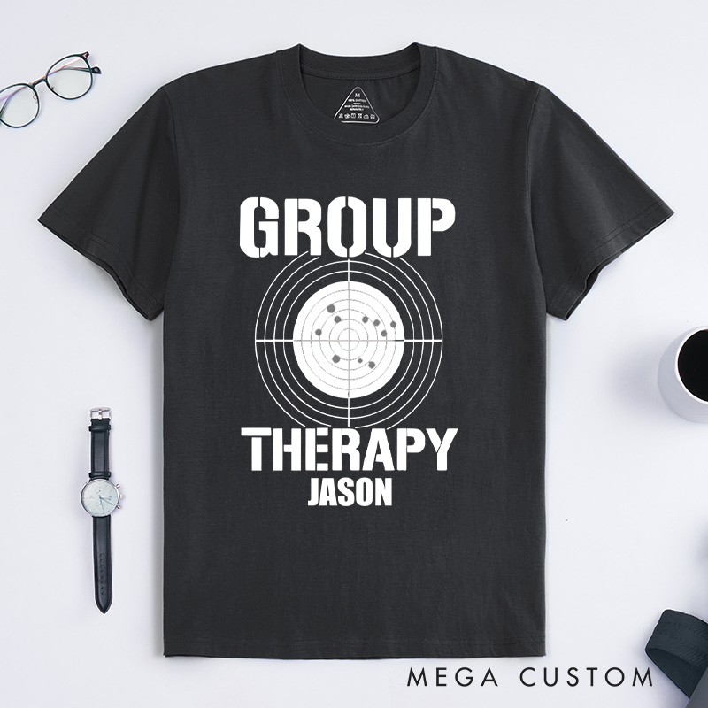 Personalized Group Therapy Target Practice Shooting Range Humor Gun Lover Men's T-shirt Cancer Warrior Gift