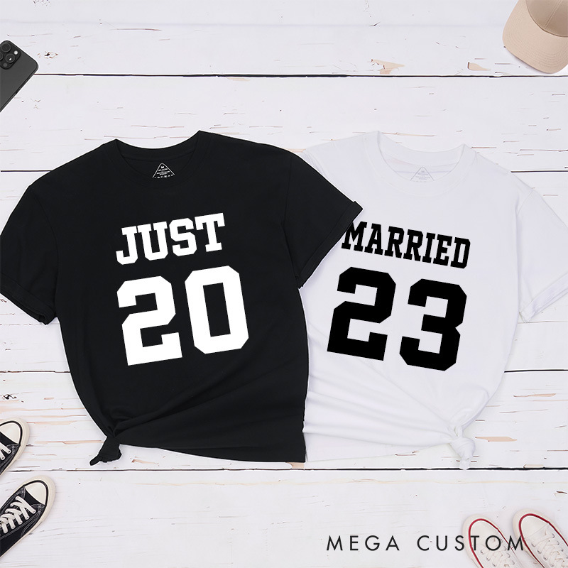 Personalized Bold Sports-Inspired Just Married Matching Wedding Couple Classic T-Shirt