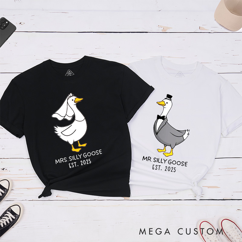 Personalized Humorous Mr and Mrs Silly Goose with Date Matching Wedding Couple Classic T-Shirt