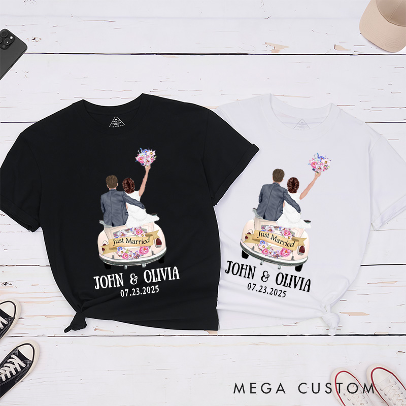 Personalized Romantic Just Married Getaway Car Wedding Couple Classic T-Shirt