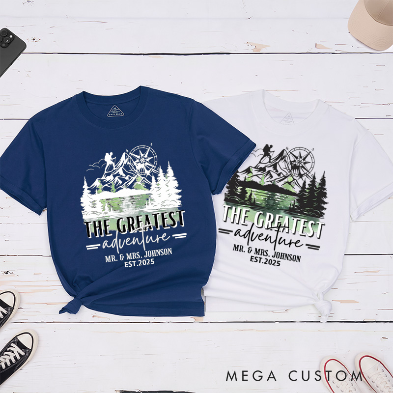 Personalized The Greatest Adventure Mr and Mrs Wedding Couple Classic T-Shirt