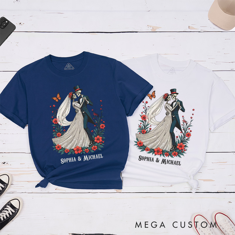 Personalized Romatic Dancing Skeleton Matching Wedding Couple Classic T-Shirt