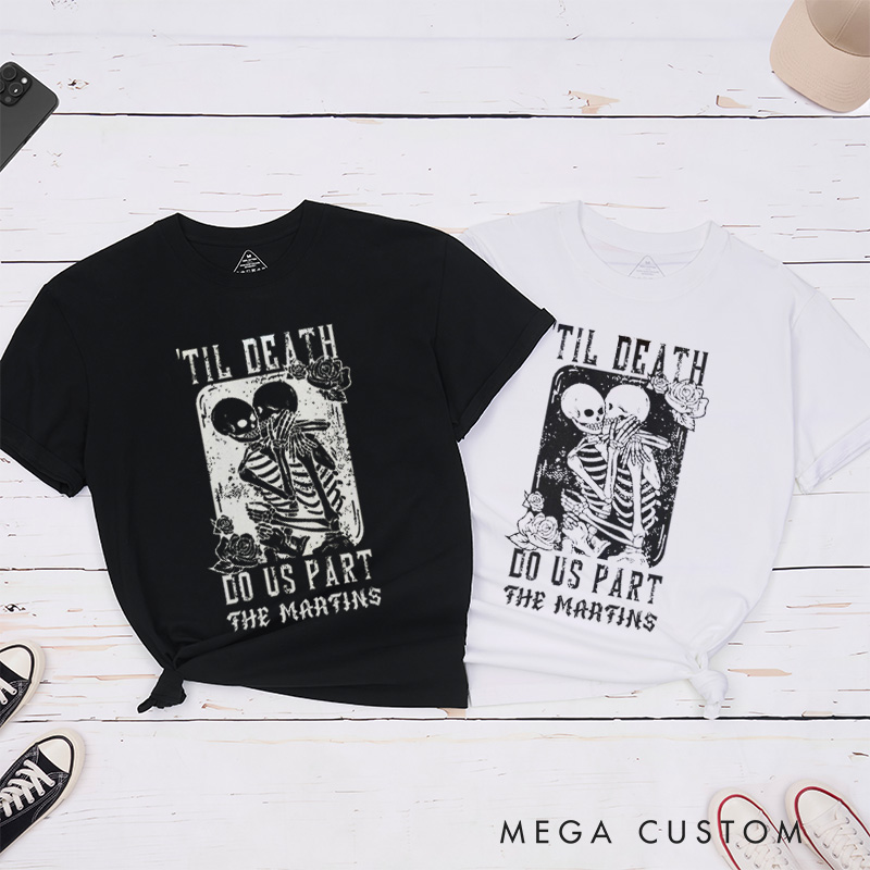 Personalized Til Death Do Us Part Hugging Skeleton Matching Wedding Couple Classic T-Shirt