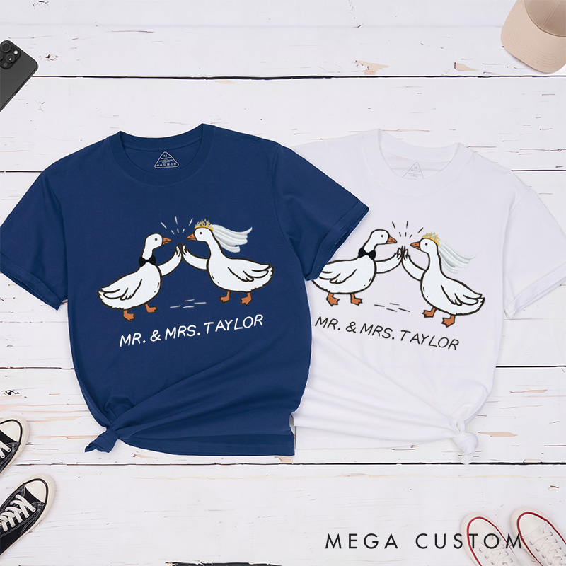 Personalized Mr and Mrs Silly Goose Bride and Groom Wedding Couple Classic T-Shirt
