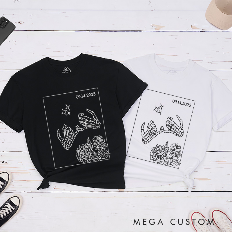 Personalized Unique Skeleton Finger Hooks and Floral Wedding Couple Classic T-Shirt
