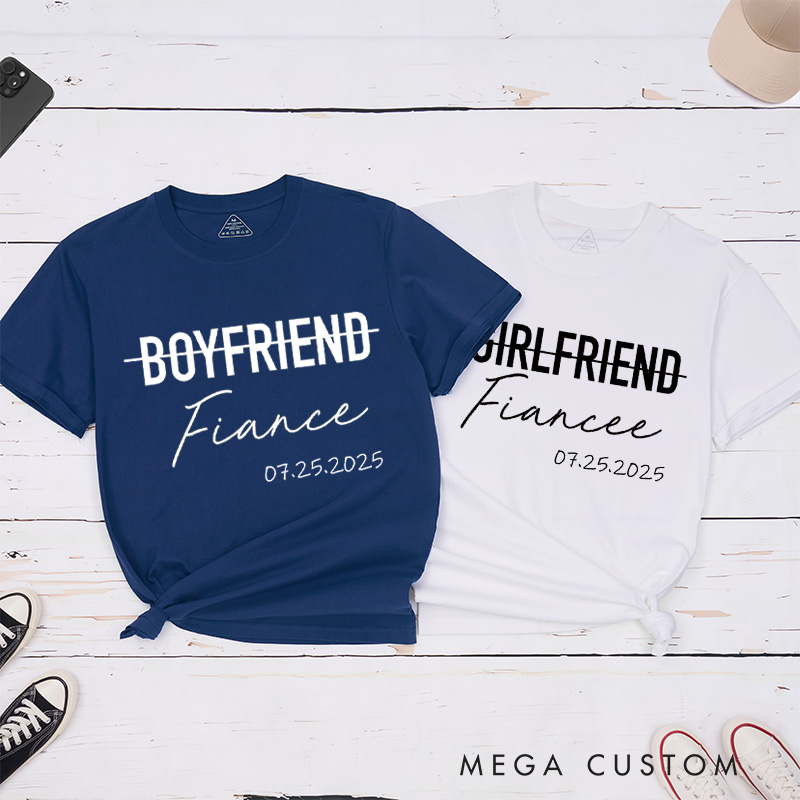 Personalized Minimalist Girlfriend to Fiancée and Boyfriend to Fiancé with Date Engagement Couple Classic T-Shirt