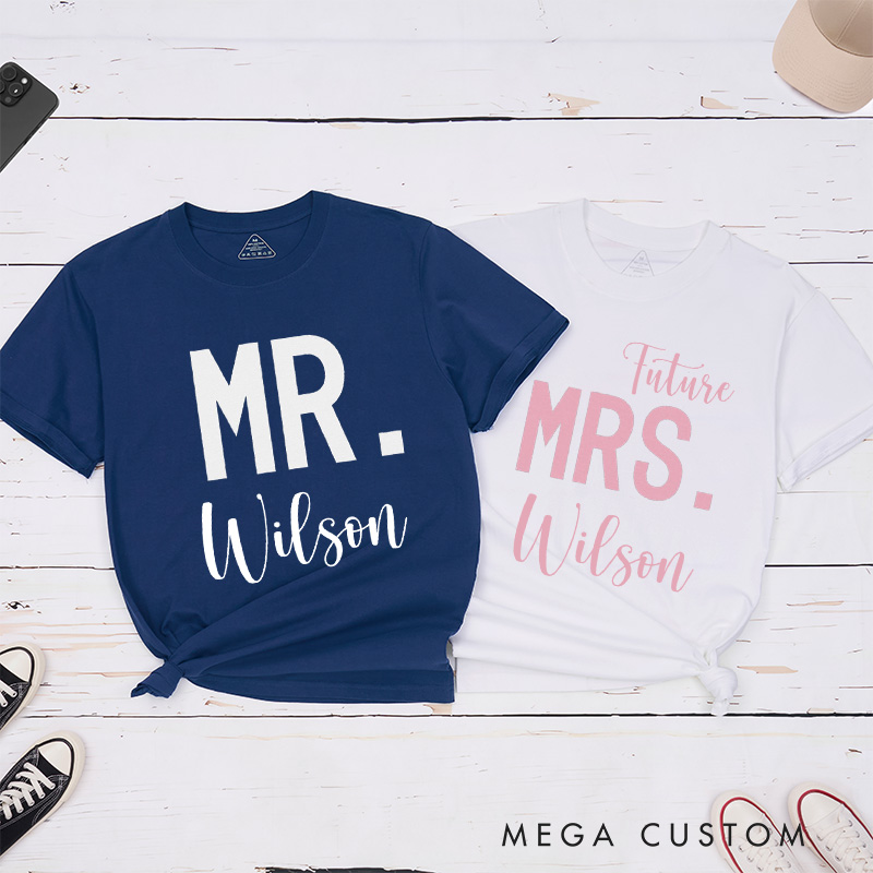 Personalized Modern Mr and Future Mrs Engagement Couple Classic T-Shirt