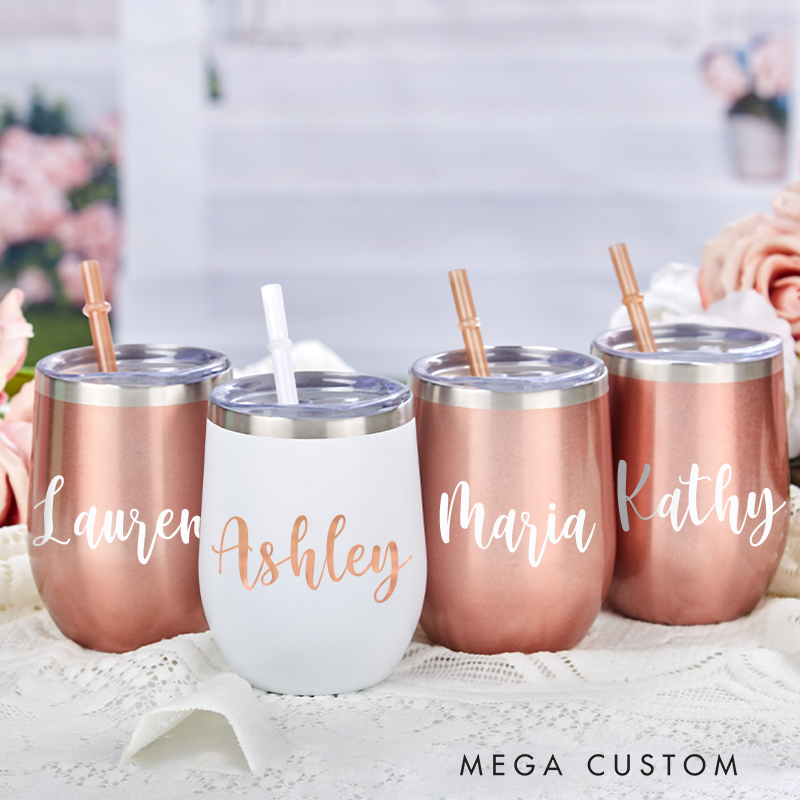 Personalized Wine Tumbler With Straw Stainless Steel Travel Mug Bridesmaid Proposal Bachelorette Party Favors