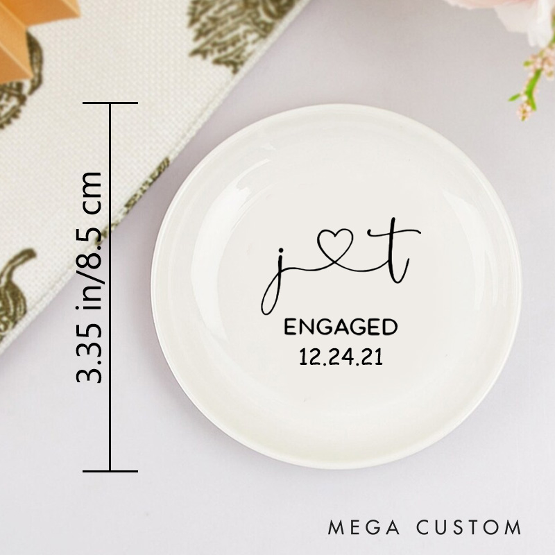 Personalized Heart-Connected Initials Engagement Monogram Engagement Round Ring Dish