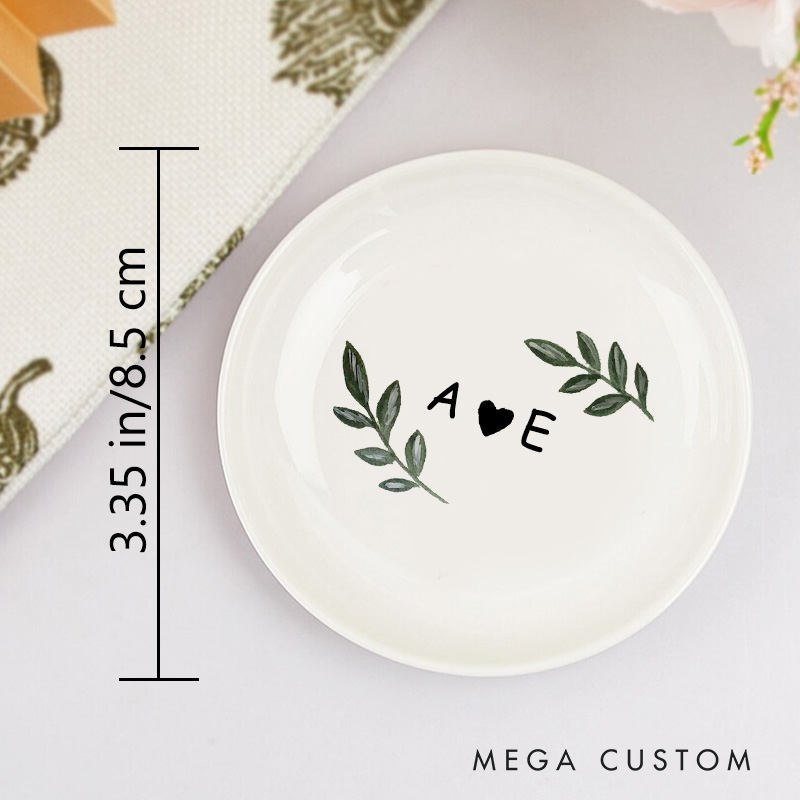 Personalized Simple Watercolor Oliver with Initials and Heart Wedding Engagement Round Ring Dish