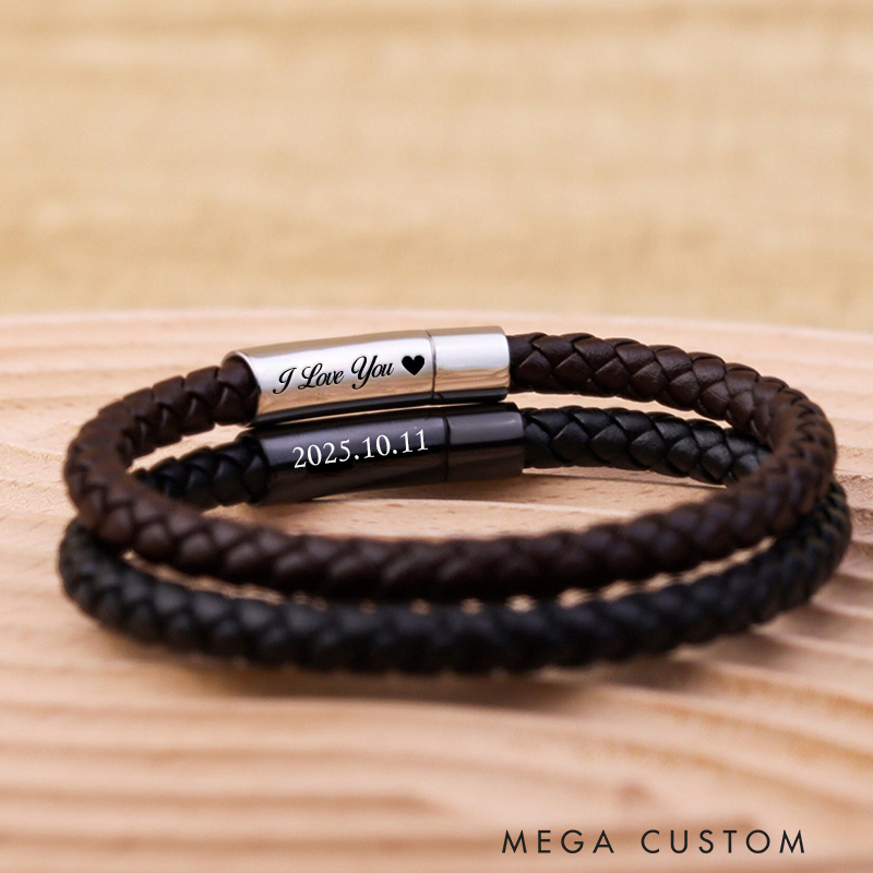 Personalized Engraved Leather Name Bracelet Hidden Message Name Bracelet Gift For Him