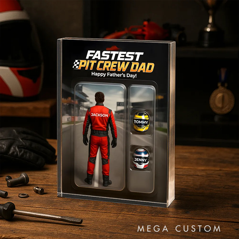 Personalized Fastest Pit Crew Dad With Kids' Names Acrylic Block Plaque Gifts