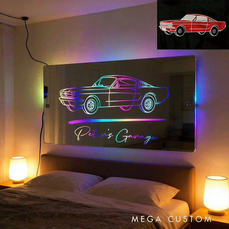 Personalized Mirror Light Custom Line Drawing Cool Gift for Racers and Car Lovers